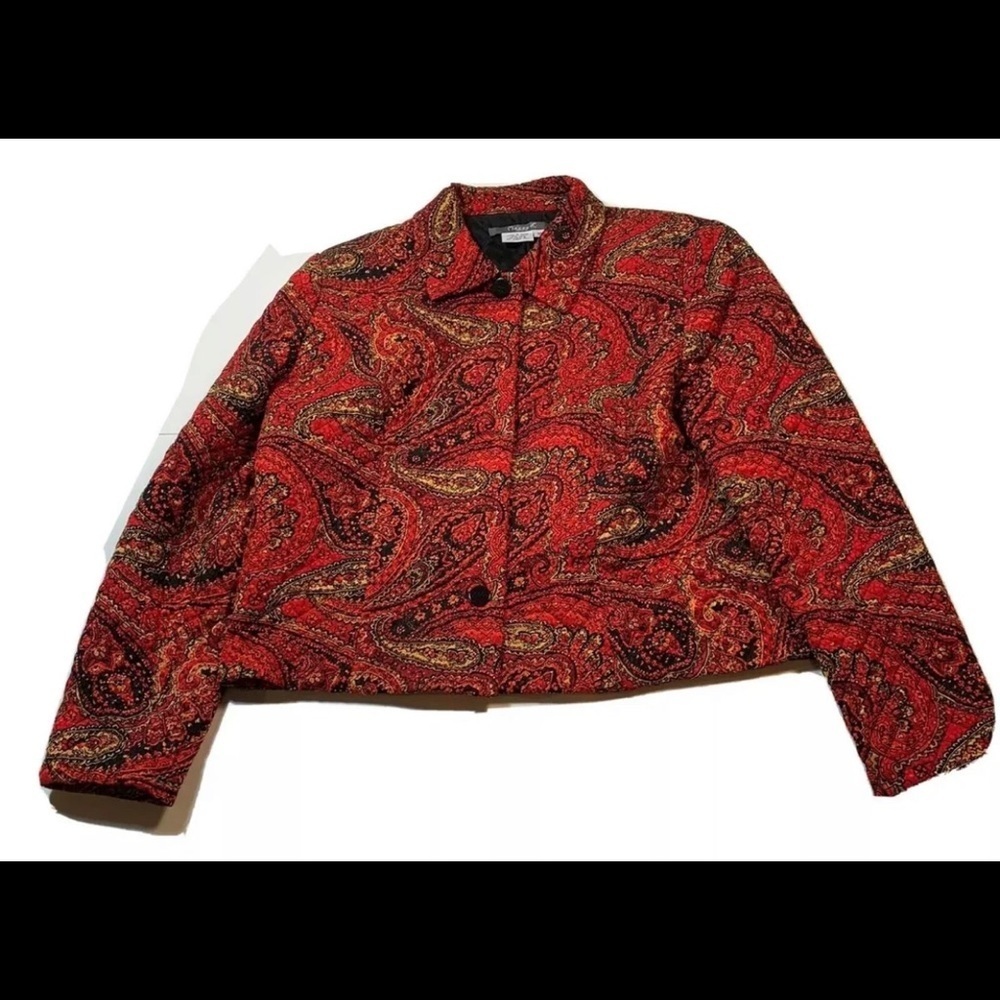 Maggy L Womens Red Paisley Quilted 100% Silk Blazer Sz 10